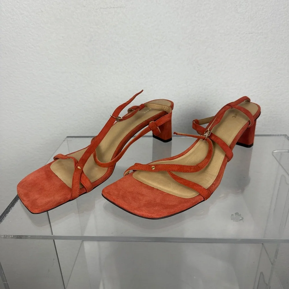 Frame La Braxton Women’s Leather Sandal Size EUR 41 Orange and Tan EUC